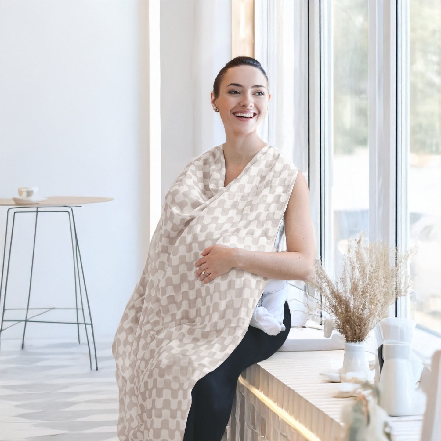 Muslin Swaddle Blankets (Tan Waves & Pure Beige)