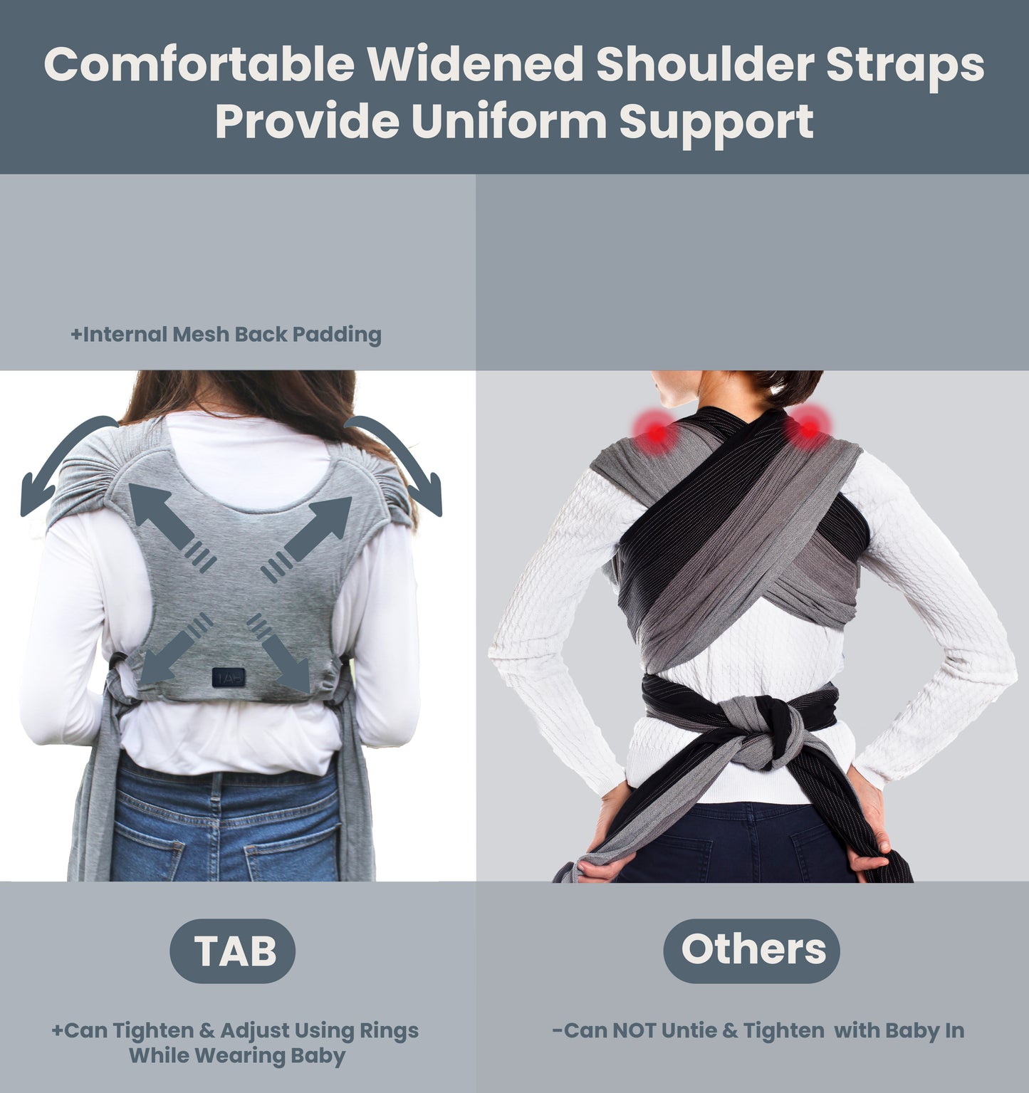 Baby Wrap carrier Sling - Light Gray/Black Rings