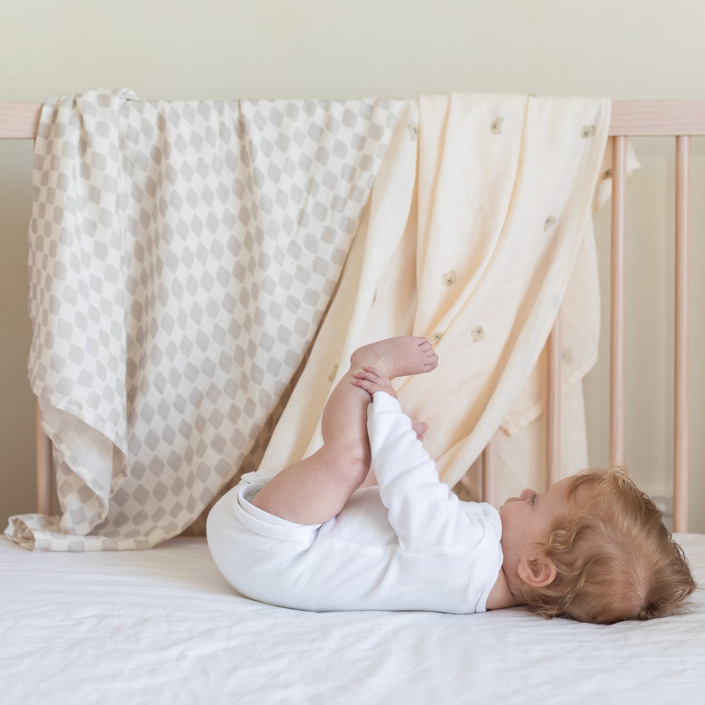 Muslin Swaddle Blankets (Checkered Tan & Bears)