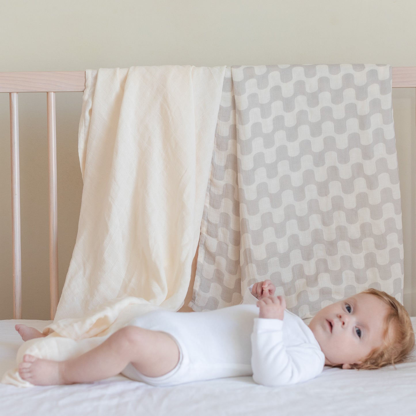 Muslin Swaddle Blankets (Tan Waves & Pure Beige)