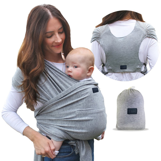 Baby Wrap carrier Sling - Light Gray/Black Rings