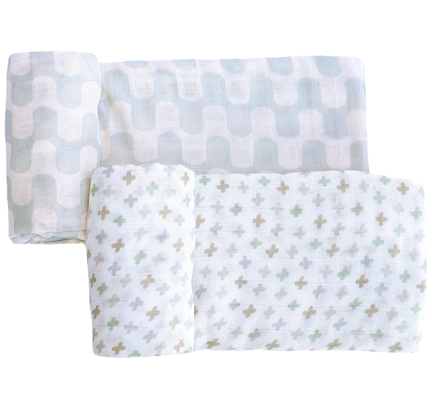 Muslin Swaddle Blankets (Gray Waves & Crosses)