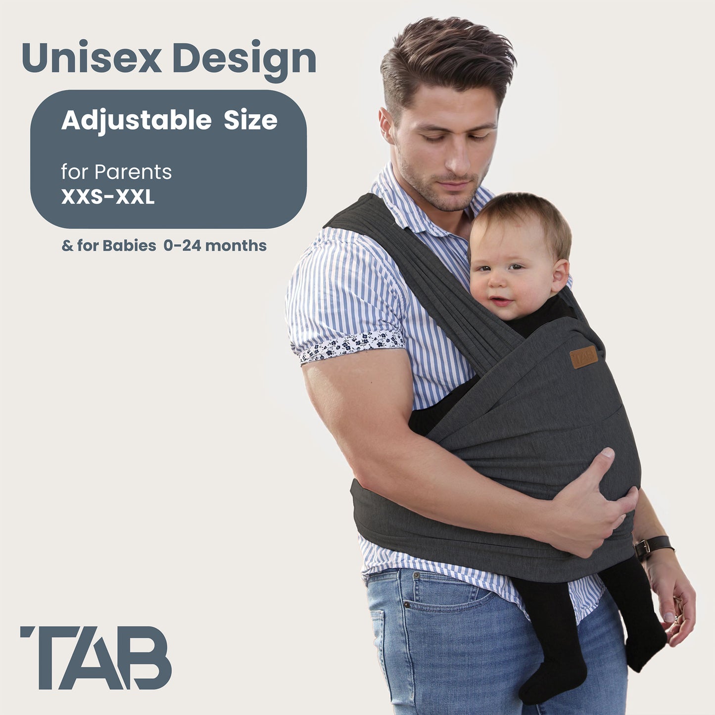 Baby Wrap Carrier Sling - Dark Gray/Gold Rings