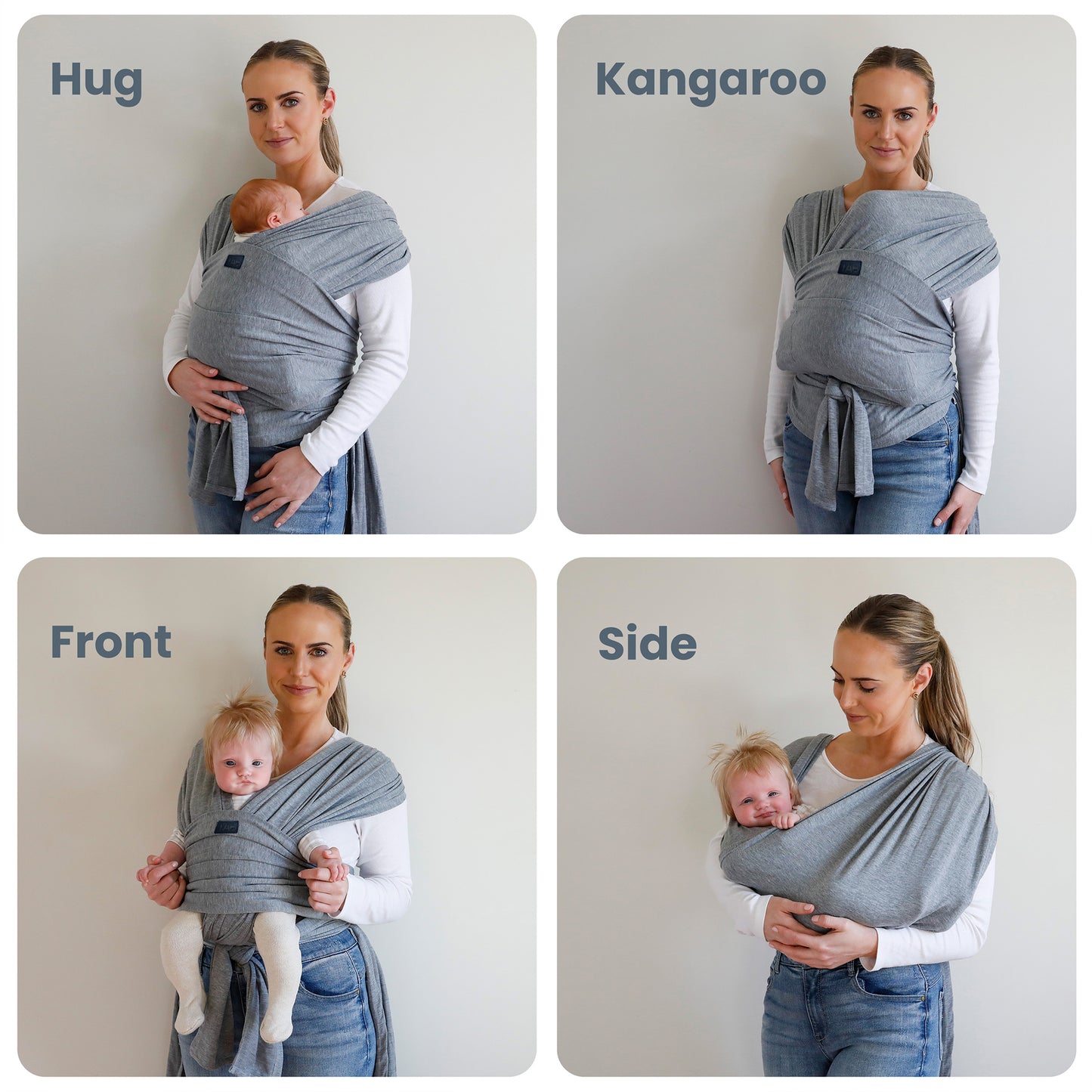 Baby Wrap carrier Sling - Light Gray/Black Rings