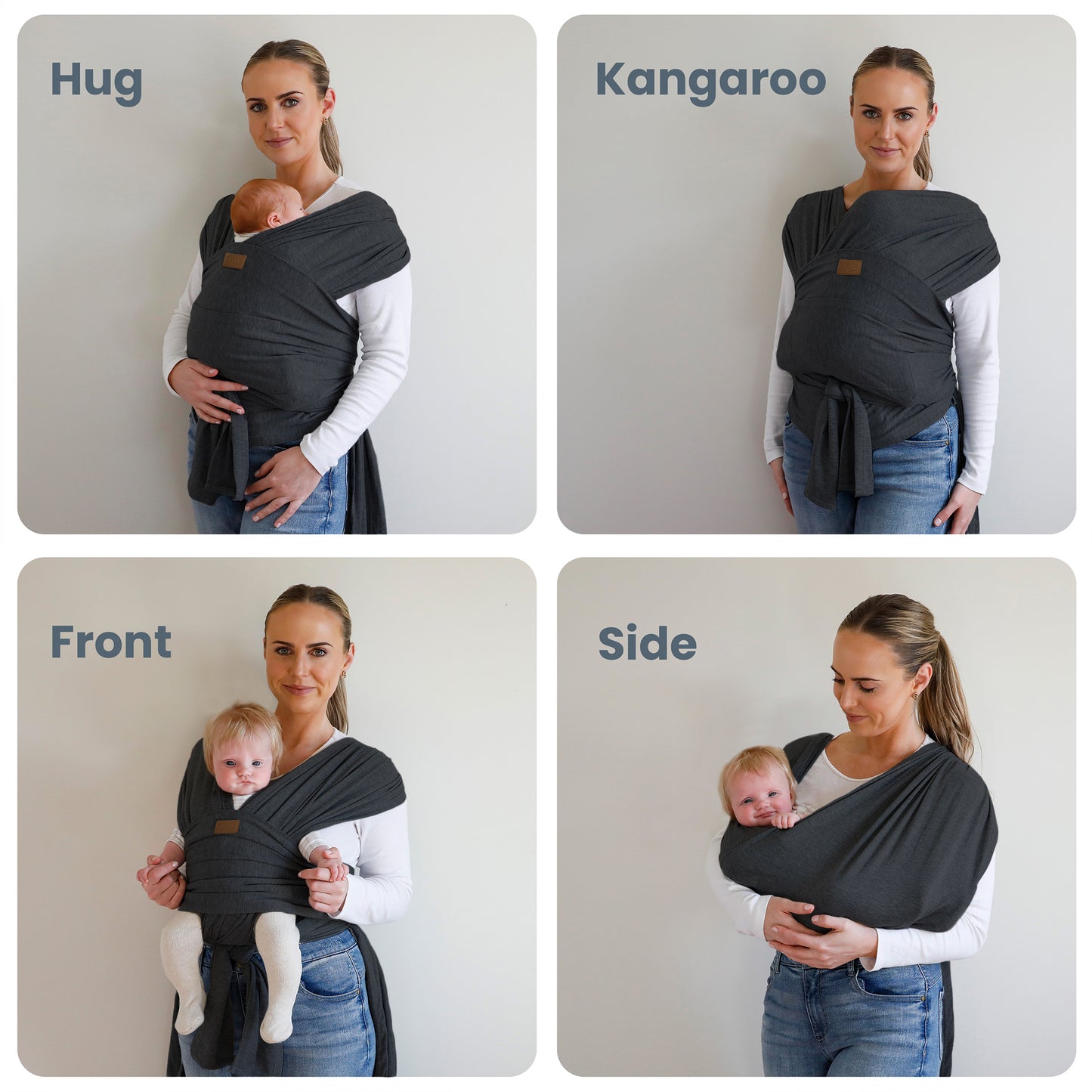 Baby Wrap Carrier Sling - Dark Gray/Gold Rings