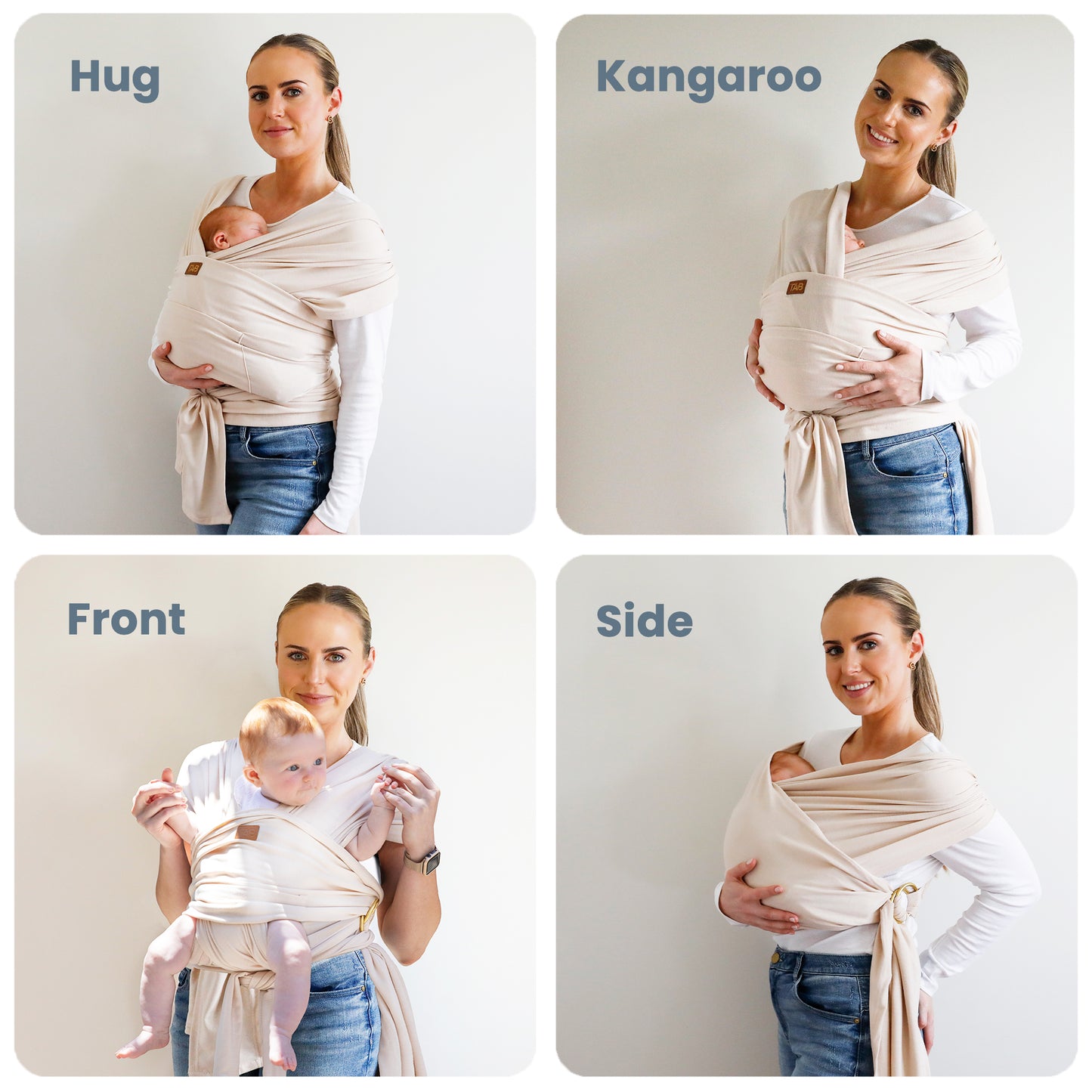 Baby Wrap Carrier Sling -  Beige/Gold Rings