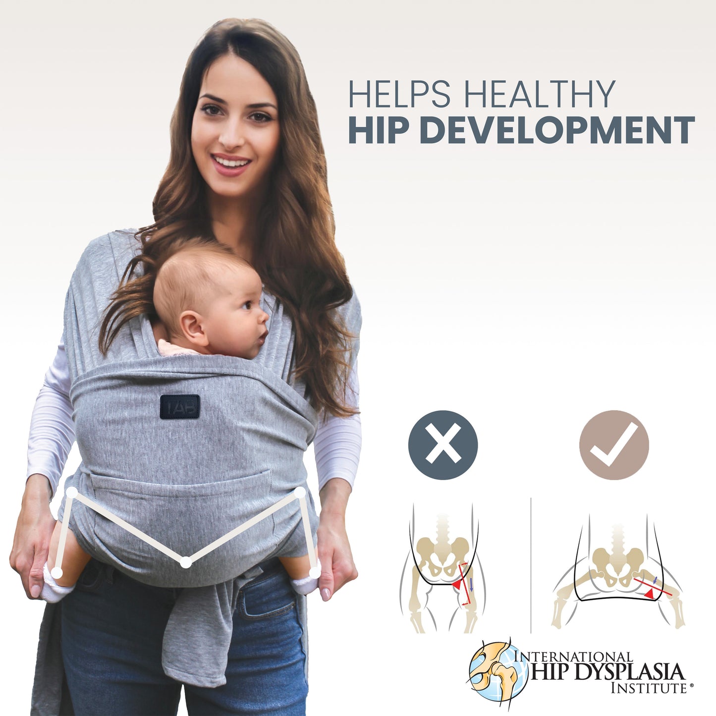 Baby Wrap carrier Sling - Light Gray/Black Rings