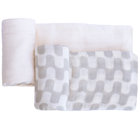 Muslin Swaddle Blankets (Tan Waves & Pure Beige)
