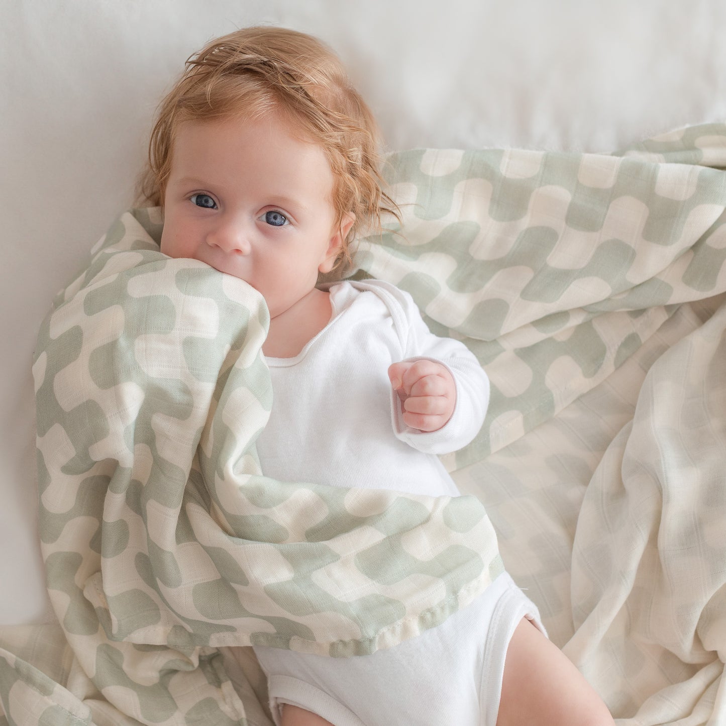 Muslin Swaddle Blankets (Green Waves & Smileys)