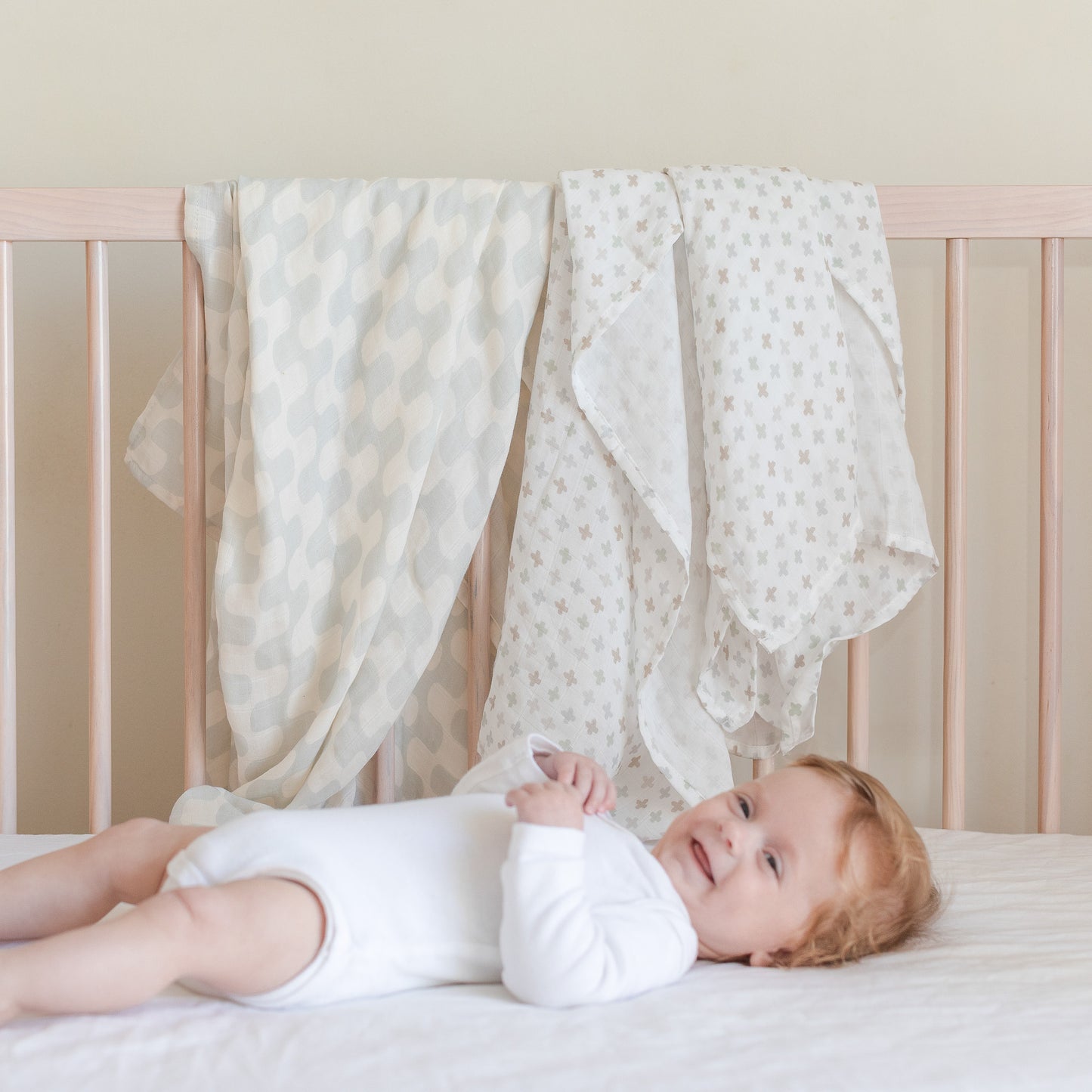 Muslin Swaddle Blankets (Gray Waves & Crosses)