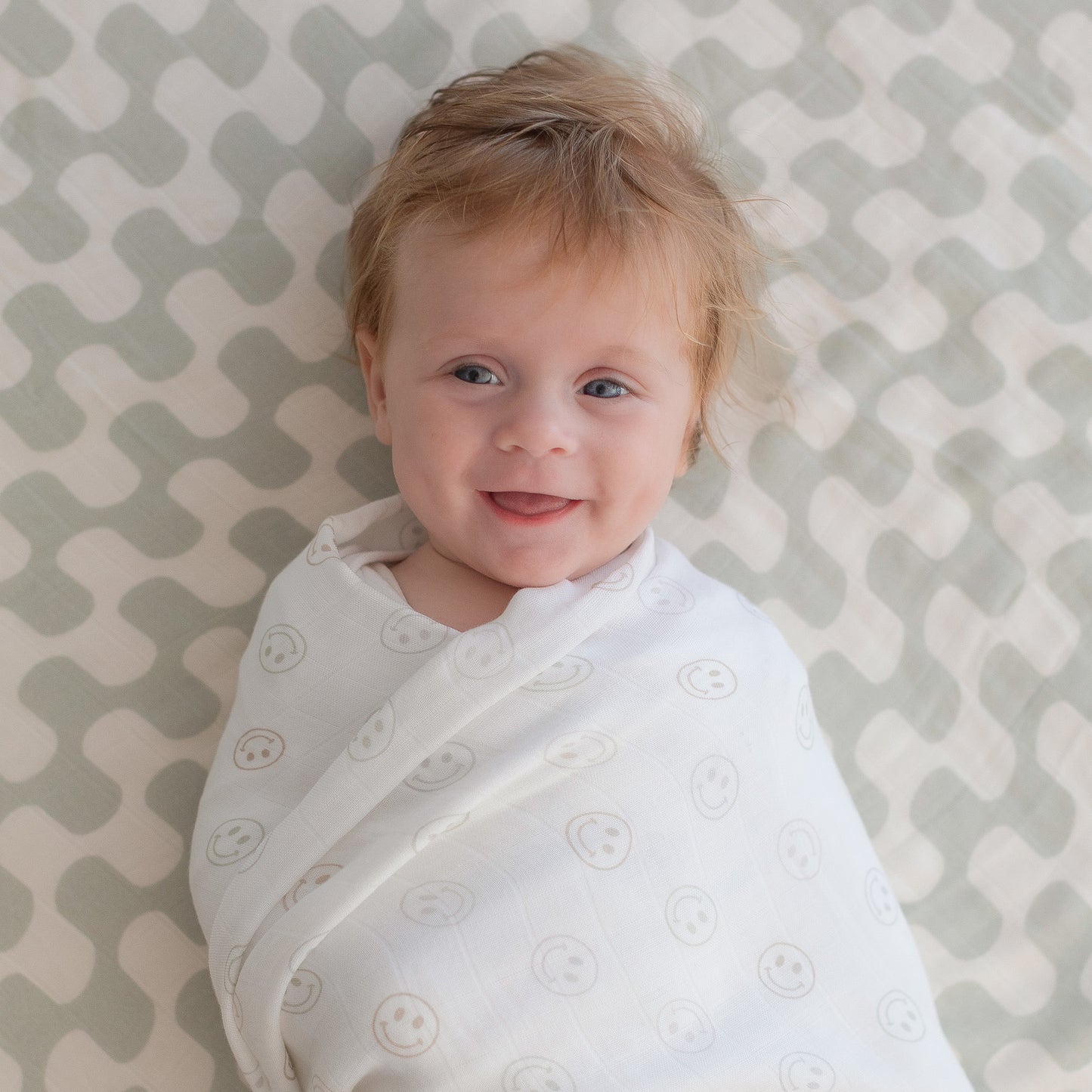 Muslin Swaddle Blankets (Green Waves & Smileys)