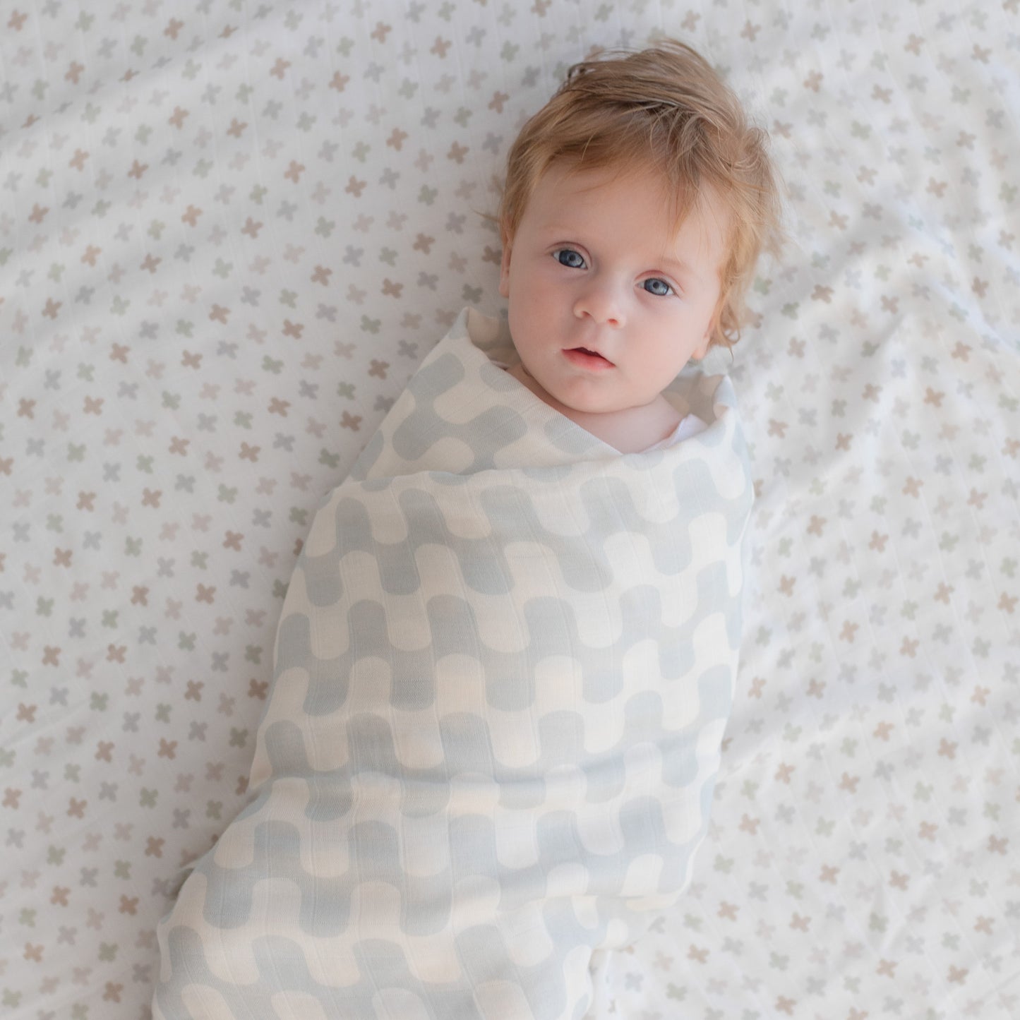 Muslin Swaddle Blankets (Gray Waves & Crosses)