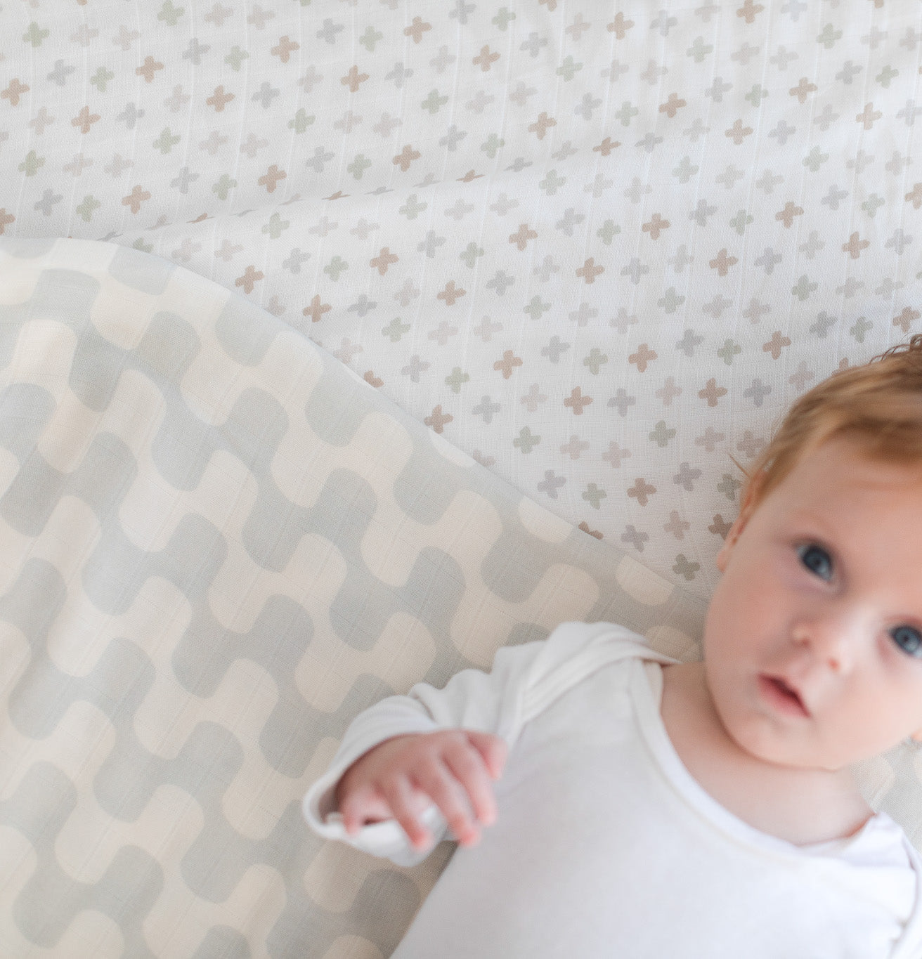 Muslin Swaddle Blankets (Gray Waves & Crosses)