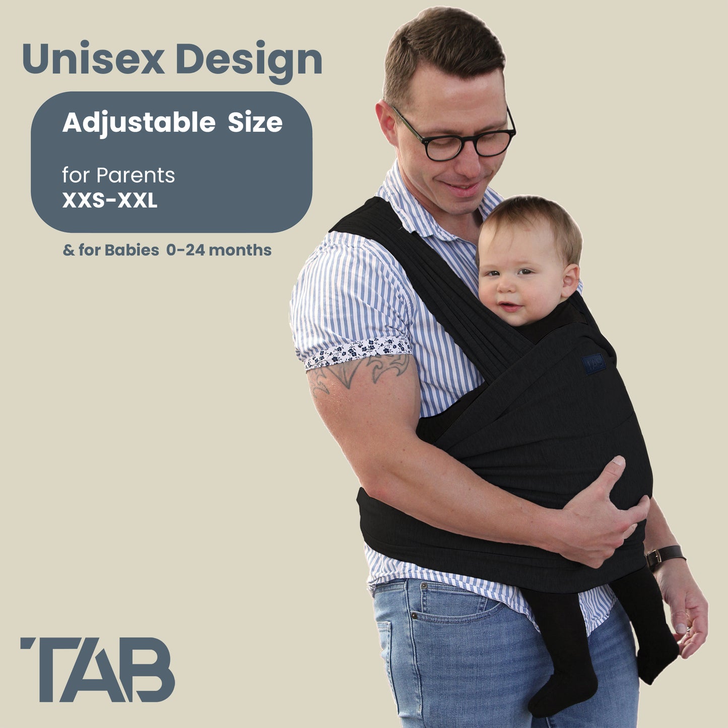 Baby Wrap Carrier Sling -  Black/Gold Rings