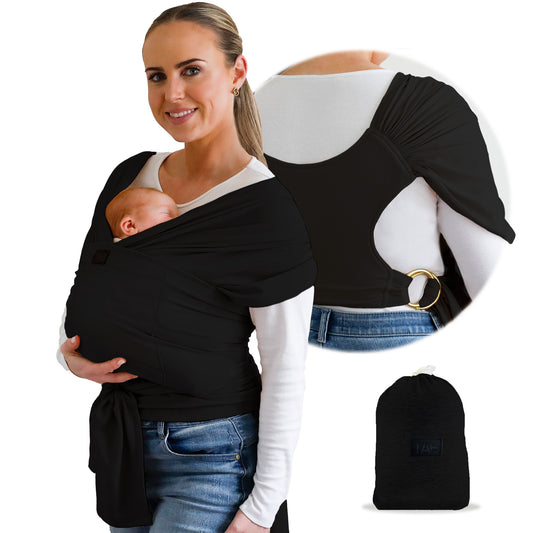 Baby Wrap Carrier Sling -  Black/Gold Rings