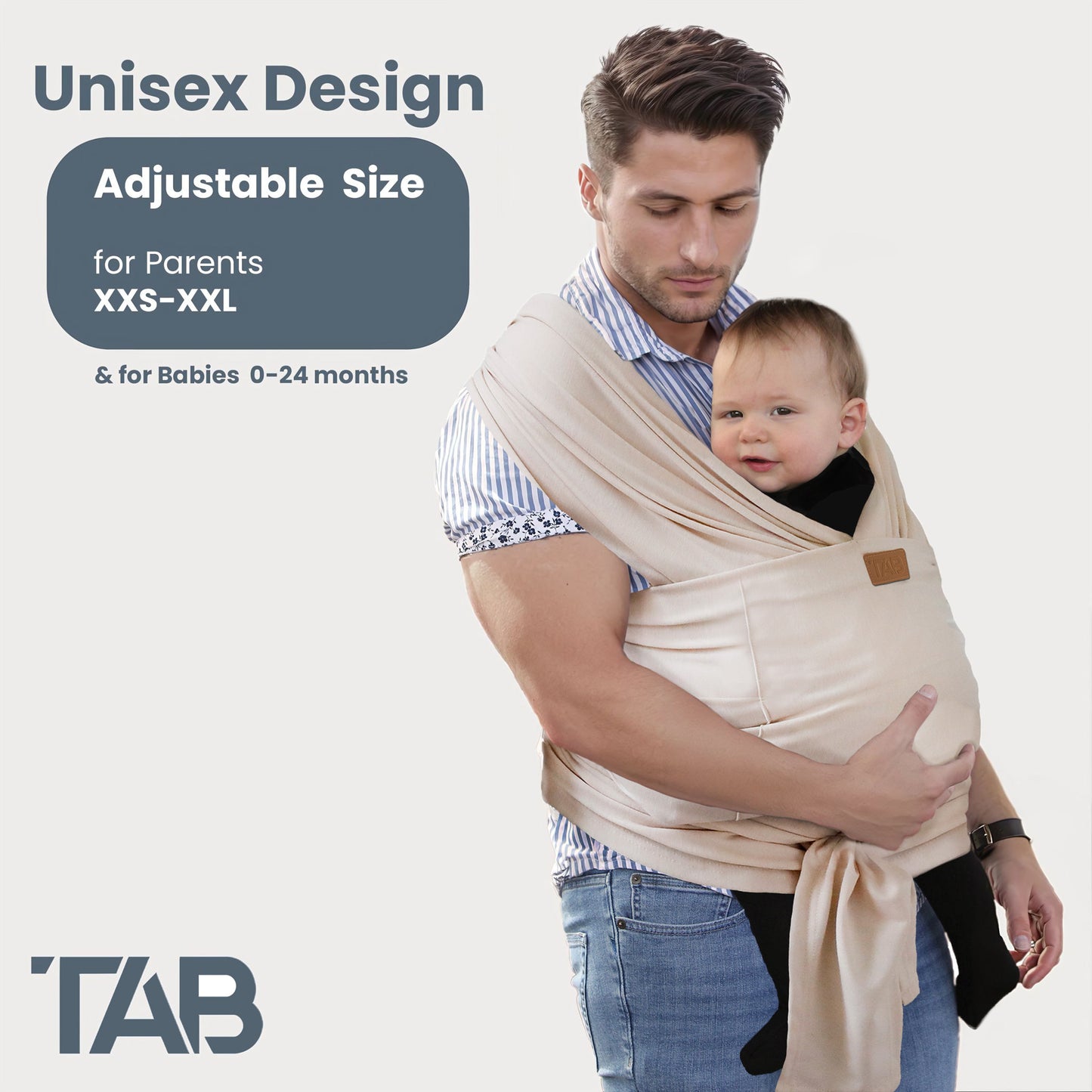Baby Wrap Carrier Sling -  Beige/Gold Rings