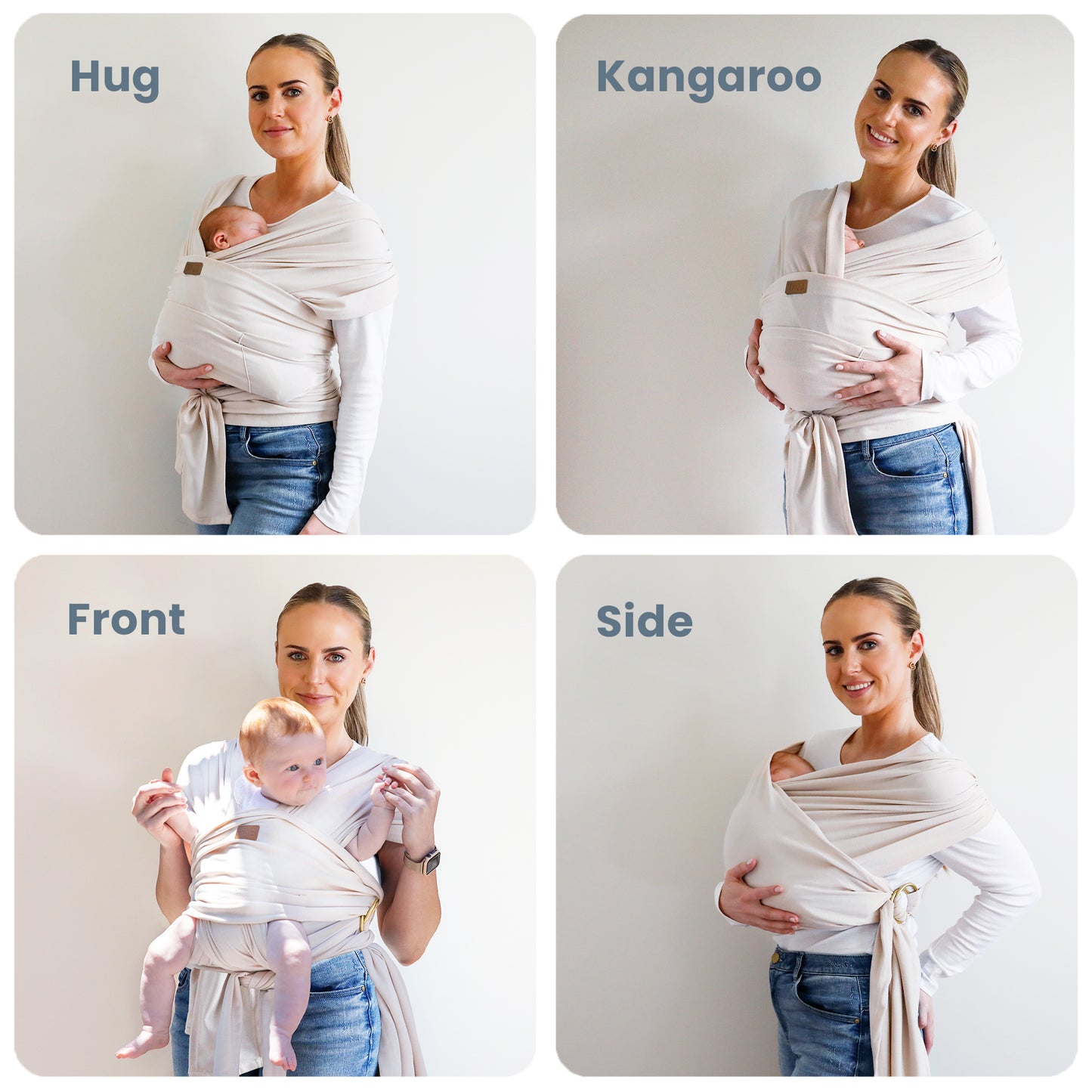 Baby Wrap Carrier Sling -  Beige/Gold Rings