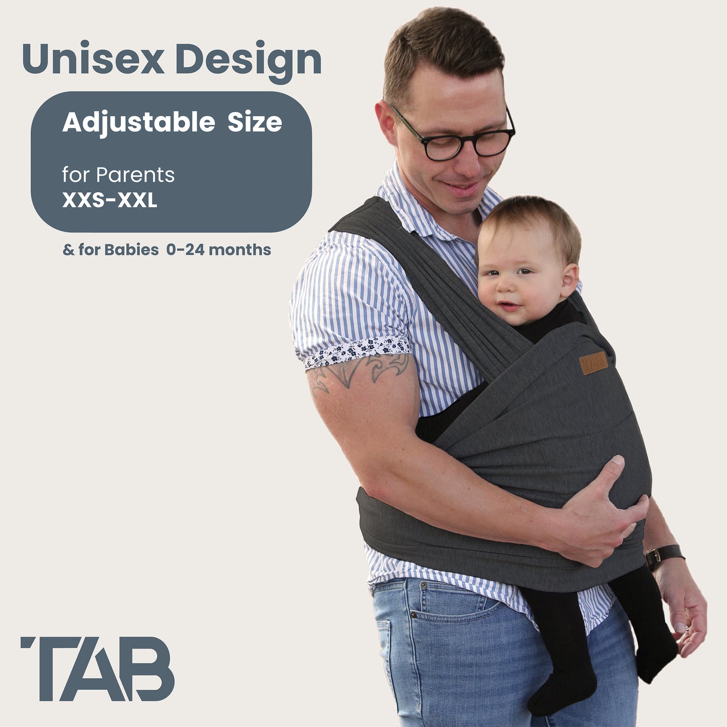 Baby Wrap Carrier Sling -  Dark Gray/Gold Rings